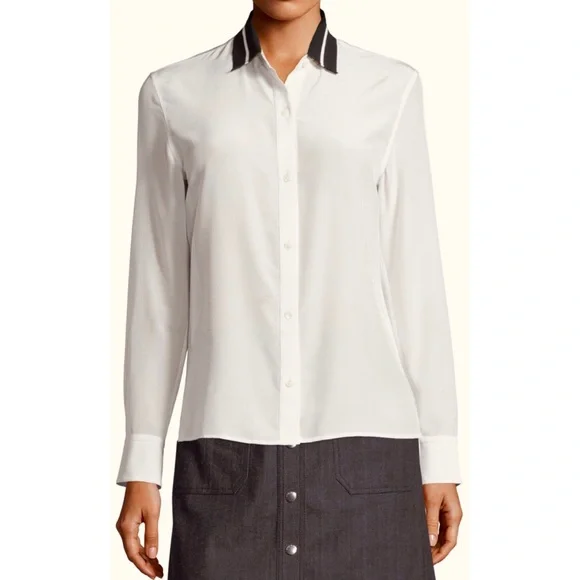 RAG & BONE • Nico Long Sleeve Tipped Silk Button-Down Shirt Blouse, S - Picture 3 of 16